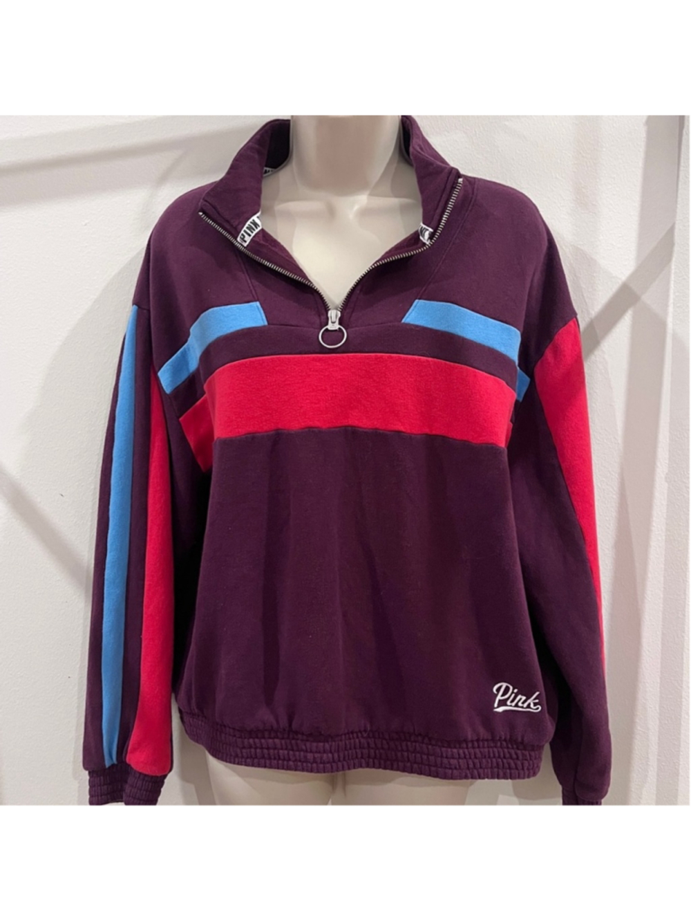 Quarter-Zip Pullover Victoria Secret Pink Retro Athleisure Activewear Striped M